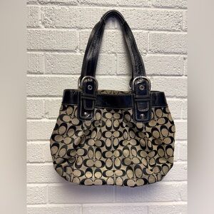 Coach Tan and Black Signature Shoulder Bag